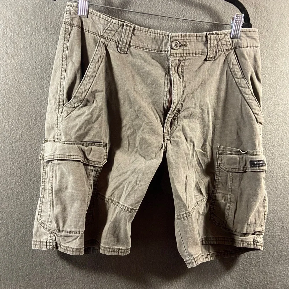 y2k baggy wide leg Cargo Shorts ripstop Mens Brown heavyweight Cotton 34 utility